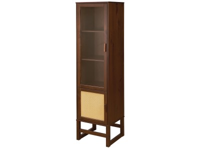 Cristaleira vitrine torre no acabamento amendoado 1 porta de vidro e 1 porta com palhinha indiana clara/ Coleção Acapulco